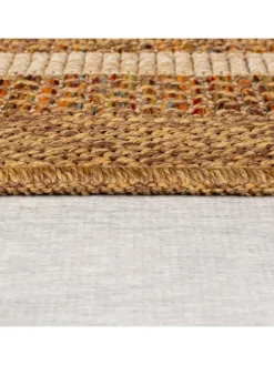 Outdoor Teppich Boho Streifen Bordüre, Balkon schmutzabweisend in Ocker