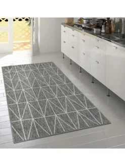 Outdoor Teppich Geometrisch Balkon, Terrasse schmutzabweisend in Grau
