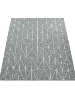 Outdoor Teppich Geometrisch Balkon, Terrasse schmutzabweisend in Grau