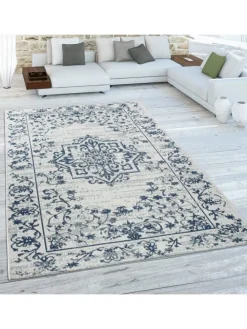 Outdoor Teppich Medaillon-Vintage Balkon, Terrasse in Dunkelblau