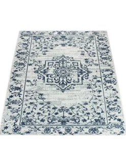 Outdoor Teppich Medaillon-Vintage Balkon, Terrasse in Dunkelblau