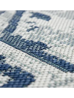 Outdoor Teppich Medaillon-Vintage Balkon, Terrasse in Dunkelblau