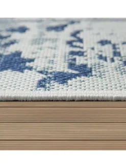 Outdoor Teppich Medaillon-Vintage Balkon, Terrasse in Dunkelblau