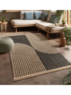 Outdoor Teppich Natur Balkon, Terrasse in Anthrazit