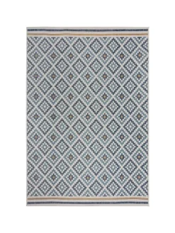 Outdoor Teppich Rauten Muster, Geometrisch, Balkon schmutzabweisend in Blau-Gelb