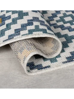 Outdoor Teppich Rauten Muster, Geometrisch, Balkon schmutzabweisend in Blau-Gelb