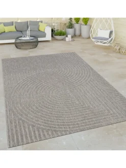 Outdoor Teppich Unifarben Spiral Balkon, Terrasse schmutzabweisend in Grau