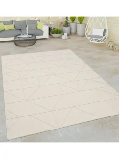 Outdoor Teppich Unifarben Geometrisch Balkon, Terrasse in Creme