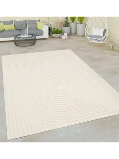 Outdoor Teppich Unifarben Spiral Balkon, Terrasse schmutzabweisend in Creme