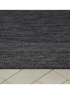 Outdoor Teppich Unifarben mit Bordüre Balkon, Terrasse in Anthrazit