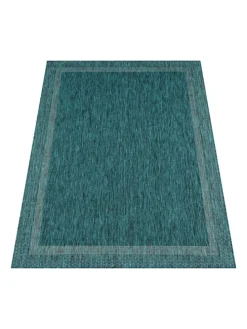 Outdoor Teppich Unifarben mit Bordüre Balkon, Terrasse in Türkis