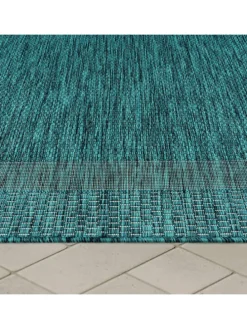 Outdoor Teppich Unifarben mit Bordüre Balkon, Terrasse in Türkis