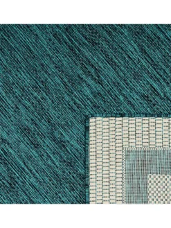 Outdoor Teppich Unifarben mit Bordüre Balkon, Terrasse in Türkis