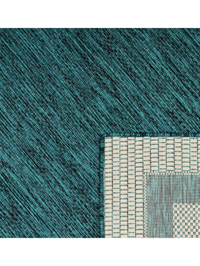 Outdoor Teppich Unifarben mit Bordüre Balkon, Terrasse in Türkis