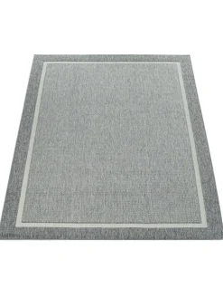 Outdoor Teppich Unifarben Bordüre Balkon, Terrasse schmutzabweisend in Grau