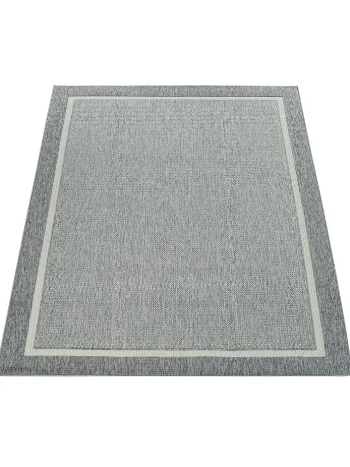 Outdoor Teppich Unifarben Bordüre Balkon, Terrasse schmutzabweisend in Grau