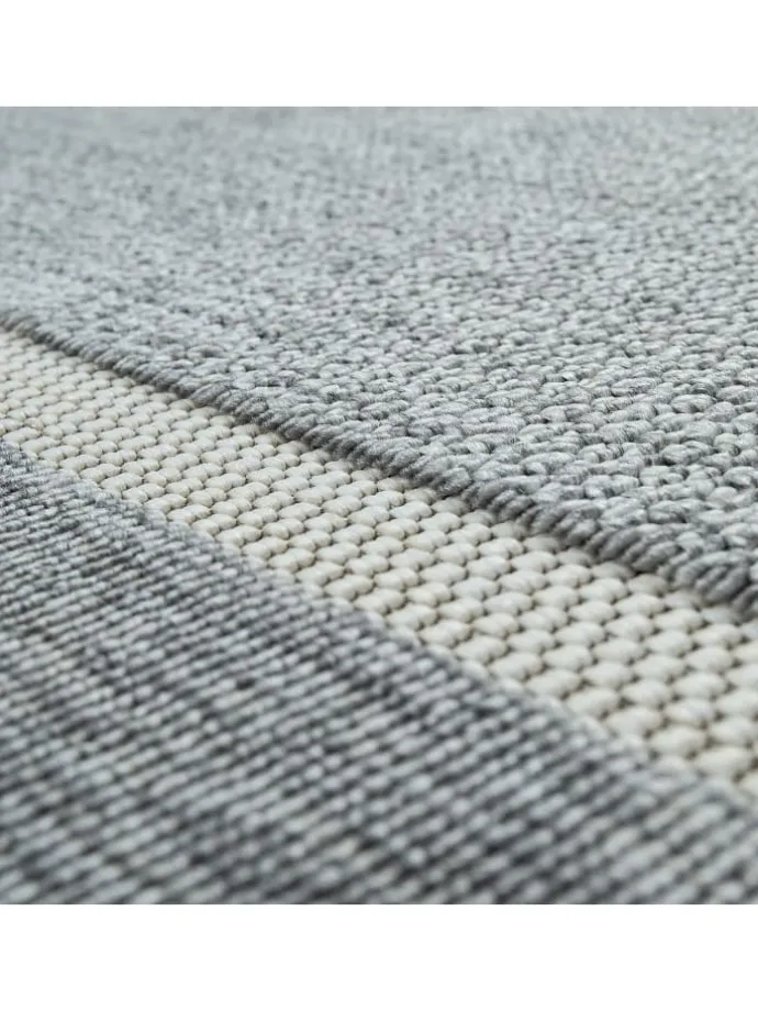 Outdoor Teppich Unifarben Bordüre Balkon, Terrasse schmutzabweisend in Grau