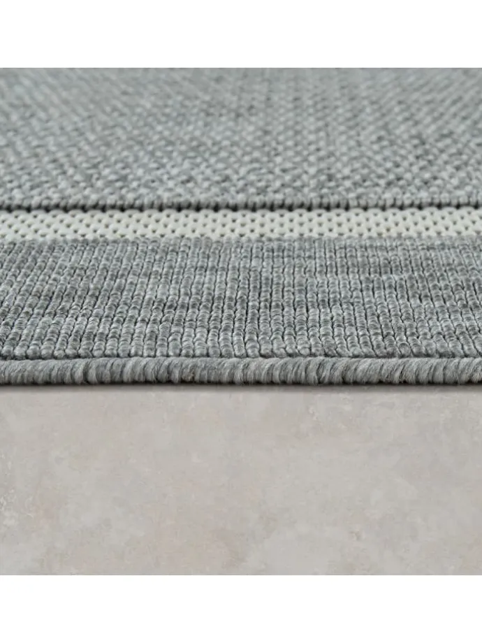 Outdoor Teppich Unifarben Bordüre Balkon, Terrasse schmutzabweisend in Grau