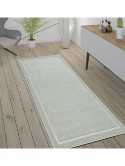 Outdoor Teppich Unifarben Bordüre Balkon, Terrasse schmutzabweisend in Beige