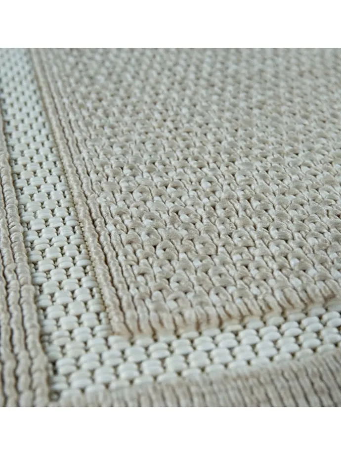 Outdoor Teppich Unifarben Bordüre Balkon, Terrasse schmutzabweisend in Beige