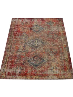 Outdoor Teppich Used-Look-Muster Balkon, Terrasse schmutzabweisend in Rot