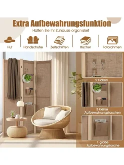 Paravent 170cm 3 tlg. Trennwand in Beige