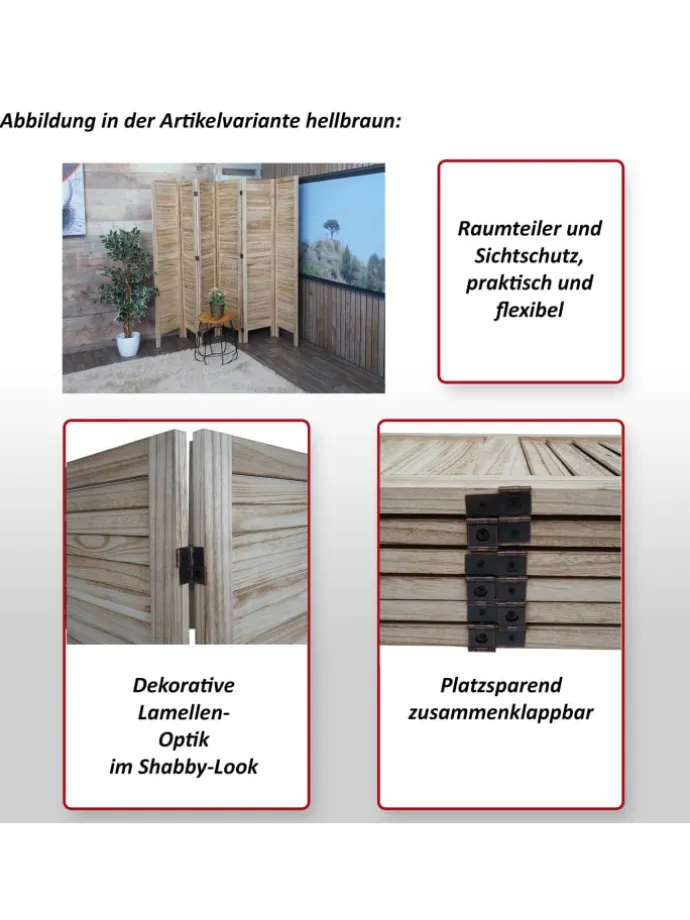 Paravent G30 im Shabby-Look, Weiß