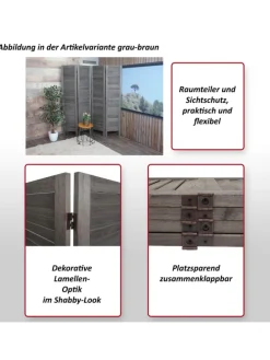 Paravent G30 im Shabby-Look, Hellbraun