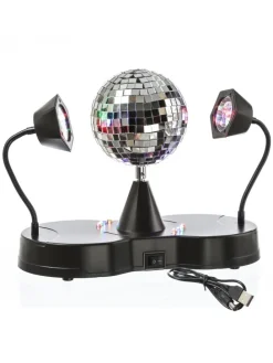 Party Disco Effekt Spiegelkugel mit 2 Schwanenhals Spots H: 22cm in bunt