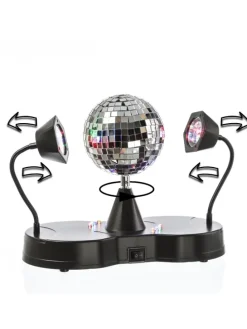 Party Disco Effekt Spiegelkugel mit 2 Schwanenhals Spots H: 22cm in bunt