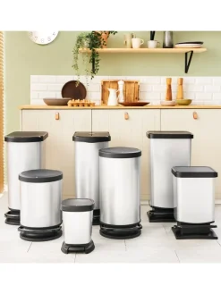 Paso Mülleimer 20l mit Deckel, Kunststoff (PP) in Cremeweiß metallic