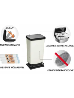 Paso Mülleimer 40l mit Pedal und Deckel in Cremeweiß metallic