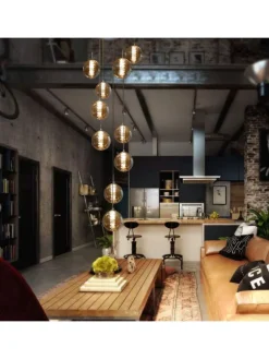 Pendelleuchte 10-flammige G9 in rauchgrau Glas und Kristall L41cm x H215cm