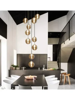 Pendelleuchte 10-flammige G9 in rauchgrau Glas und Kristall L41cm x H215cm