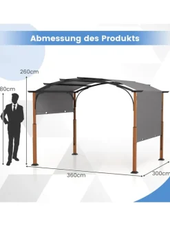 Pergola mit ausziehbarem Dach 3,6x3m in Grau