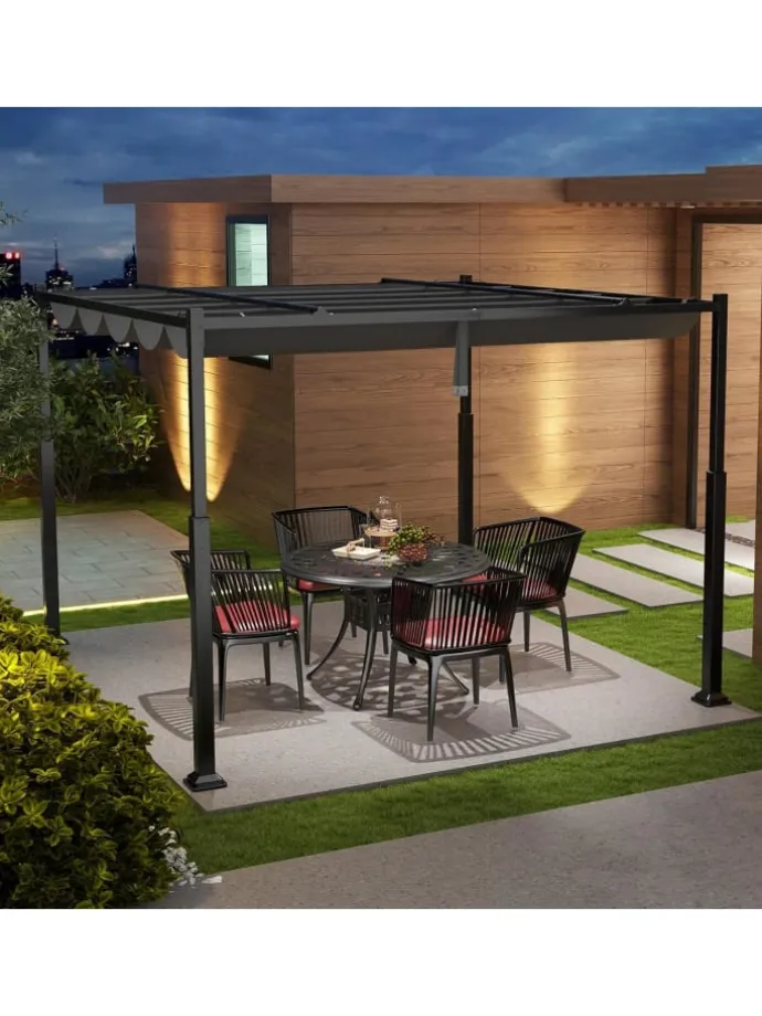 Pergola mit Schiebedach 3,1x3,1m in Grau