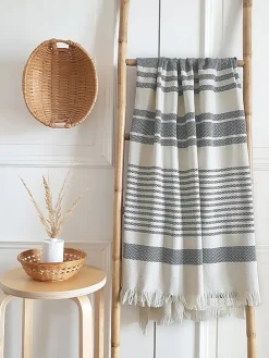 Plaid "Boho Living - Zick Zack" in Anthrazit/ Weiß