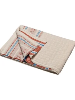 Plaid "Lino - Nordische Bordüre" in Beige/ Rot/ Hellblau