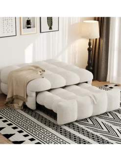 Polsterbett in Beige mit ausziehbarer Schlaffunktion und Teddy-Stoff