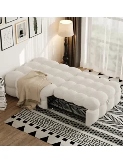 Polsterbett in Beige mit ausziehbarer Schlaffunktion und Teddy-Stoff