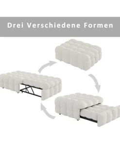 Polsterbett in Beige mit ausziehbarer Schlaffunktion und Teddy-Stoff