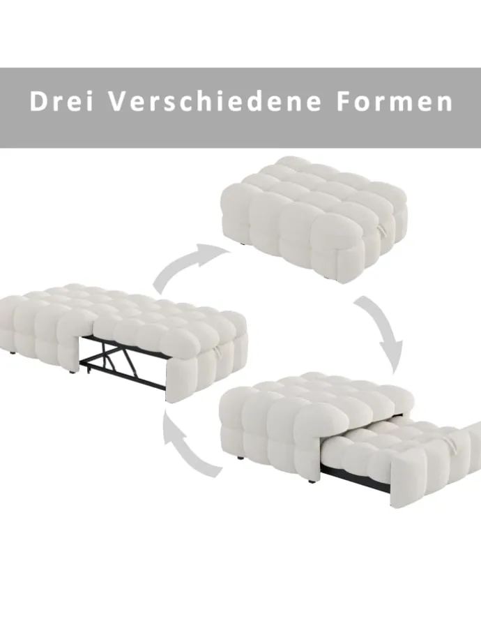 Polsterbett in Beige mit ausziehbarer Schlaffunktion und Teddy-Stoff