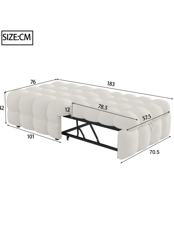 Polsterbett in Beige mit ausziehbarer Schlaffunktion und Teddy-Stoff