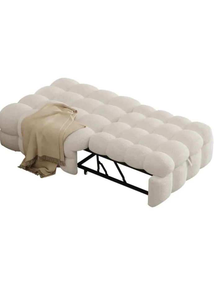 Polsterbett in Beige mit ausziehbarer Schlaffunktion und Teddy-Stoff