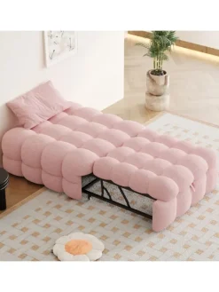 Polsterbett in Rosa mit ausziehbarer Schlaffunktion und Teddy-Stoff