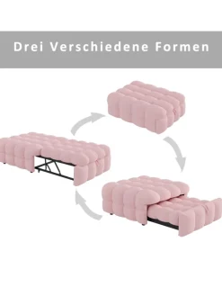 Polsterbett in Rosa mit ausziehbarer Schlaffunktion und Teddy-Stoff