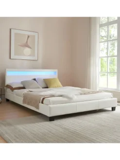 Polsterbett Paris Kunstleder mit LED in Weiß (B)140cm