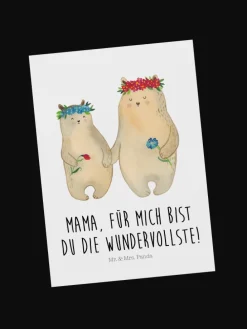 Postkarte Bären mit Blumenkranz mit Spruch in Weiß