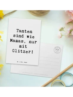 Postkarte Glitzernde Tante mit Spruch in Weiß