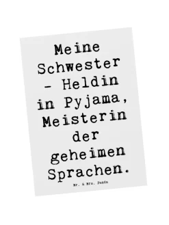Postkarte Schwester Heldin mit Spruch in Weiß